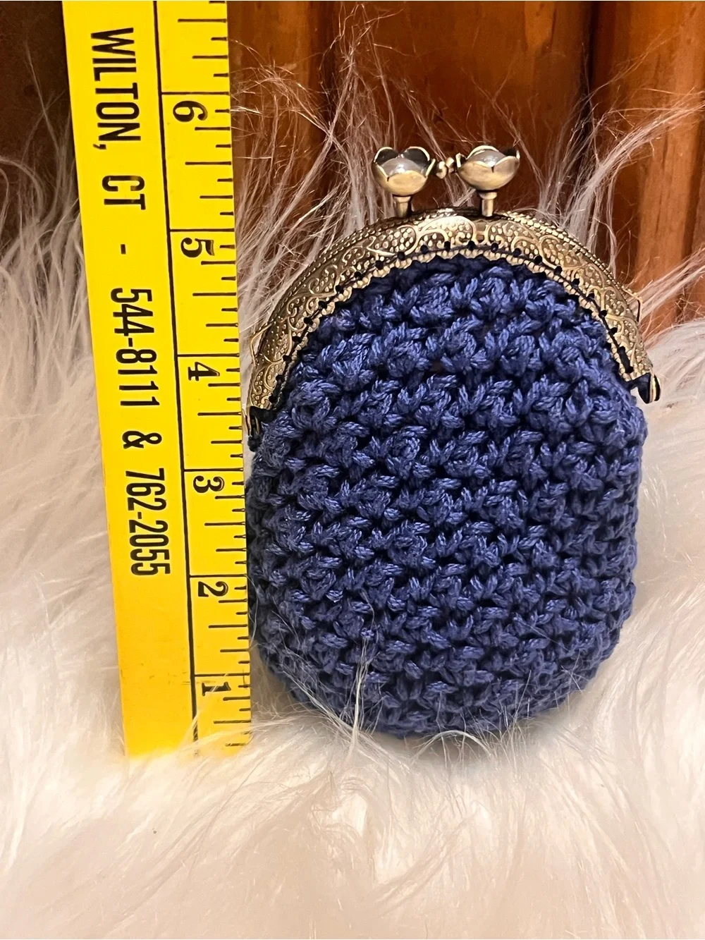 Handmade Navy Crochet Kiss-Lock Coin Purse